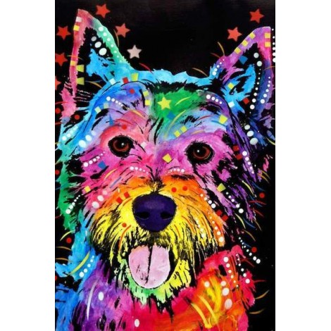 Mignon Chien Coloré -  5D Kit Broderie Diamants/Diamond Painting