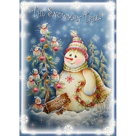 Arbres De Noël Et Bonhomme De Neige  - 5D Kit Broderie Diamants/Diamond Painting