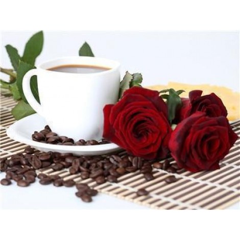 2019 Photo De Tasse De Café  Et De Roses - 5D Kit Broderie Diamants/Diamond Painting